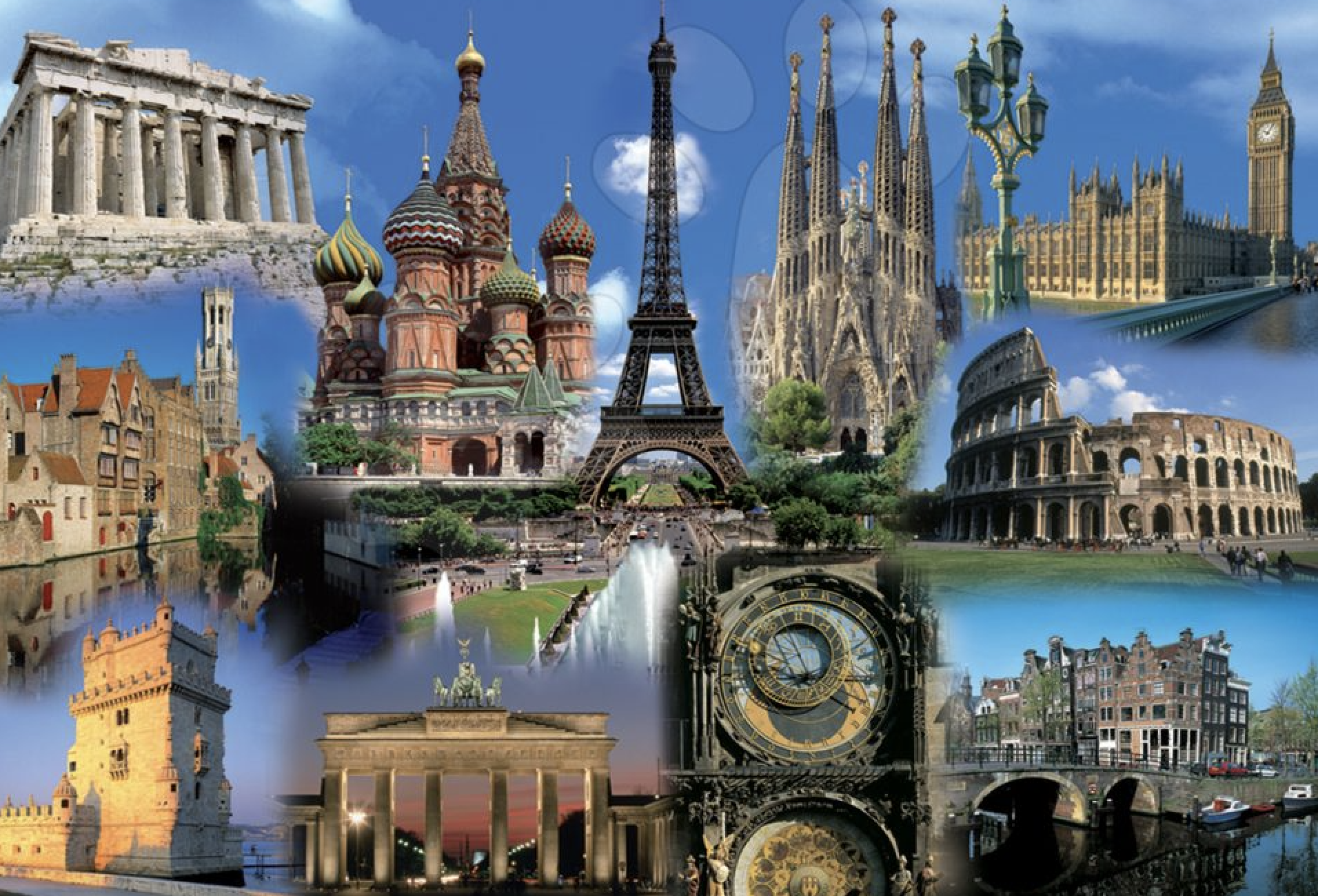 Популярные туристические города. Достопримечательности Европы. Коллаж достопримечательности. Путешествие по Европе.