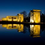 Madrid Templo de Debod antik Mısır tapınağı gün batımında, Atlético Madrid maç turu