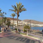 Tenerife Turu'nda Playa de las Américas sahil şeridi ve palmiyeli gezinti yolu