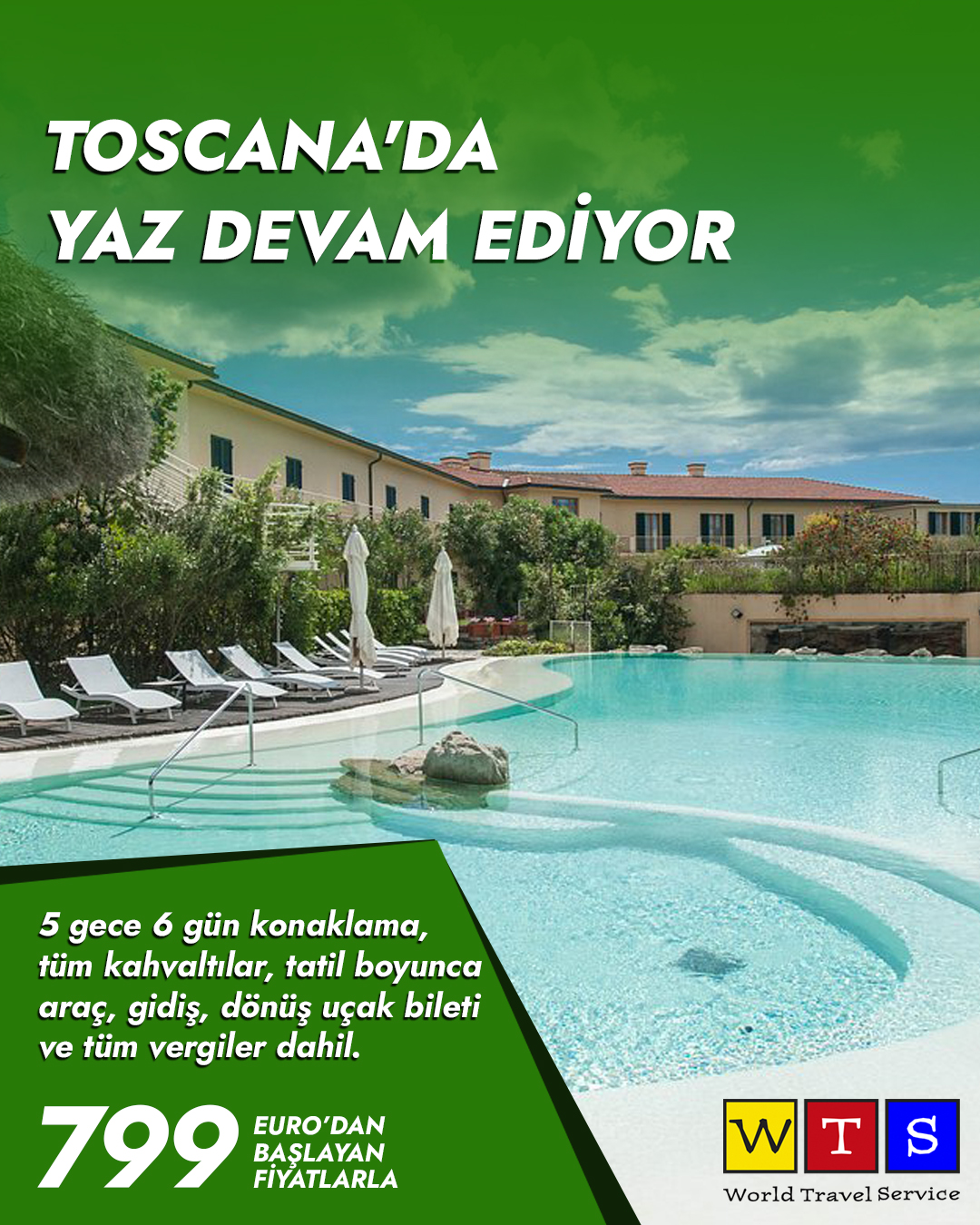 Toscana yaz tatili için açık havuzlu tesis